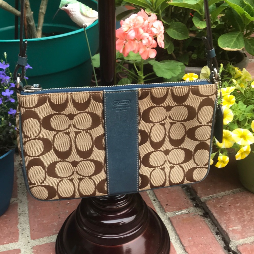Coach brown-tan & teal crossbody bag - Picture 1 of 8